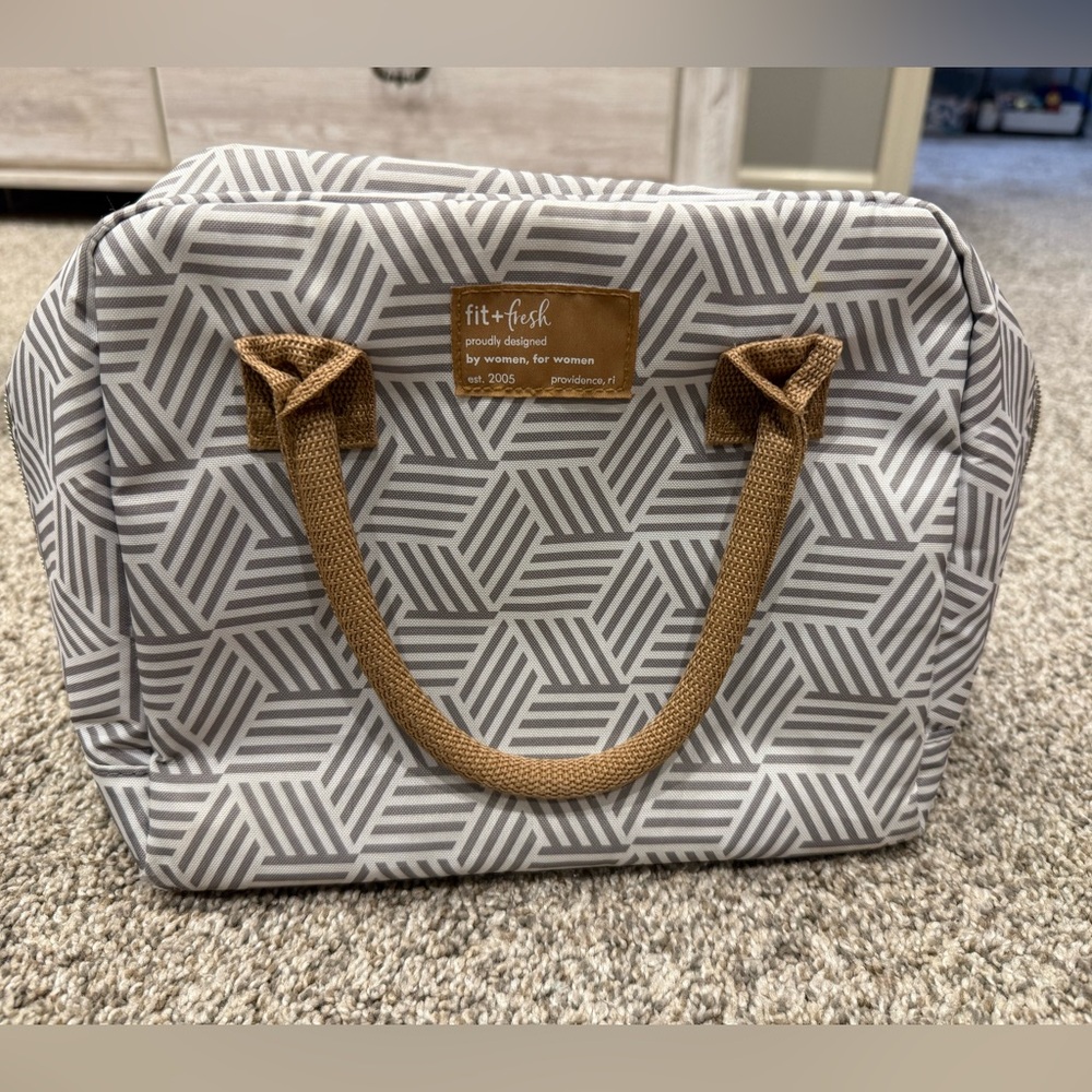 Gray and Tan Women's Lunch Bag